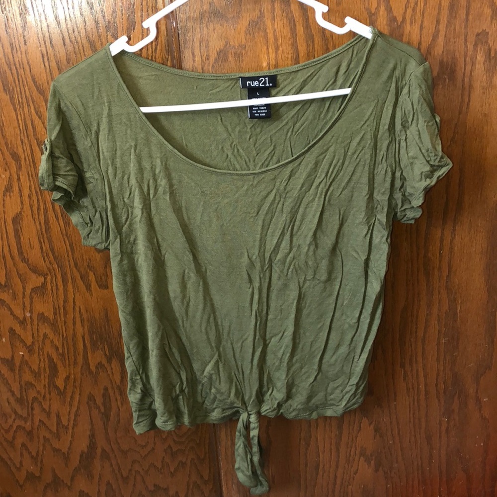 Army green top with tie front